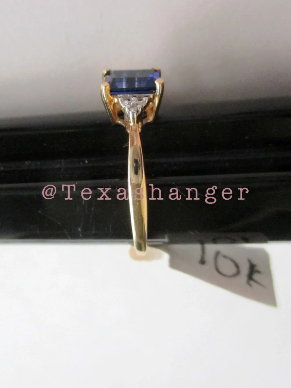 10KT Yellow Gold Blue Sapphire and Diamond Ring Size 7 Estate Vintage